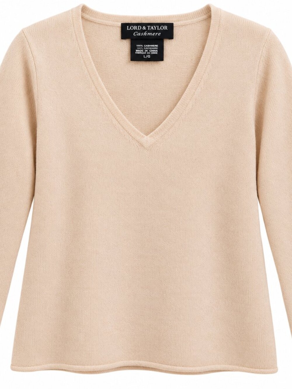 Lord & Taylor 100% Cashmere V-Neck Sweater Cream Oatmeal,  L